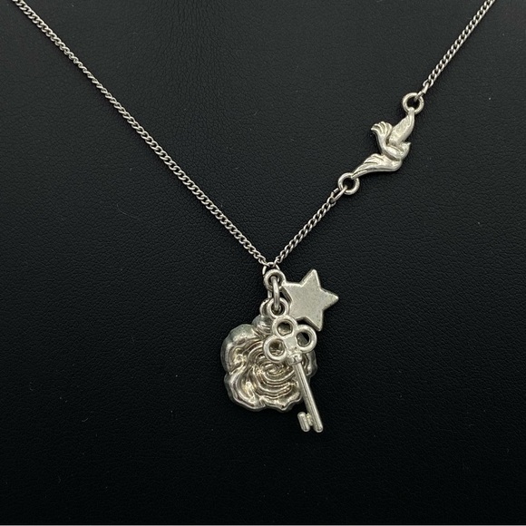 Vintage Rose Keys & Bird Silver Necklace - Picture 2 of 5